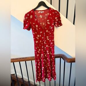 Reformation Red Floral Midi Dress